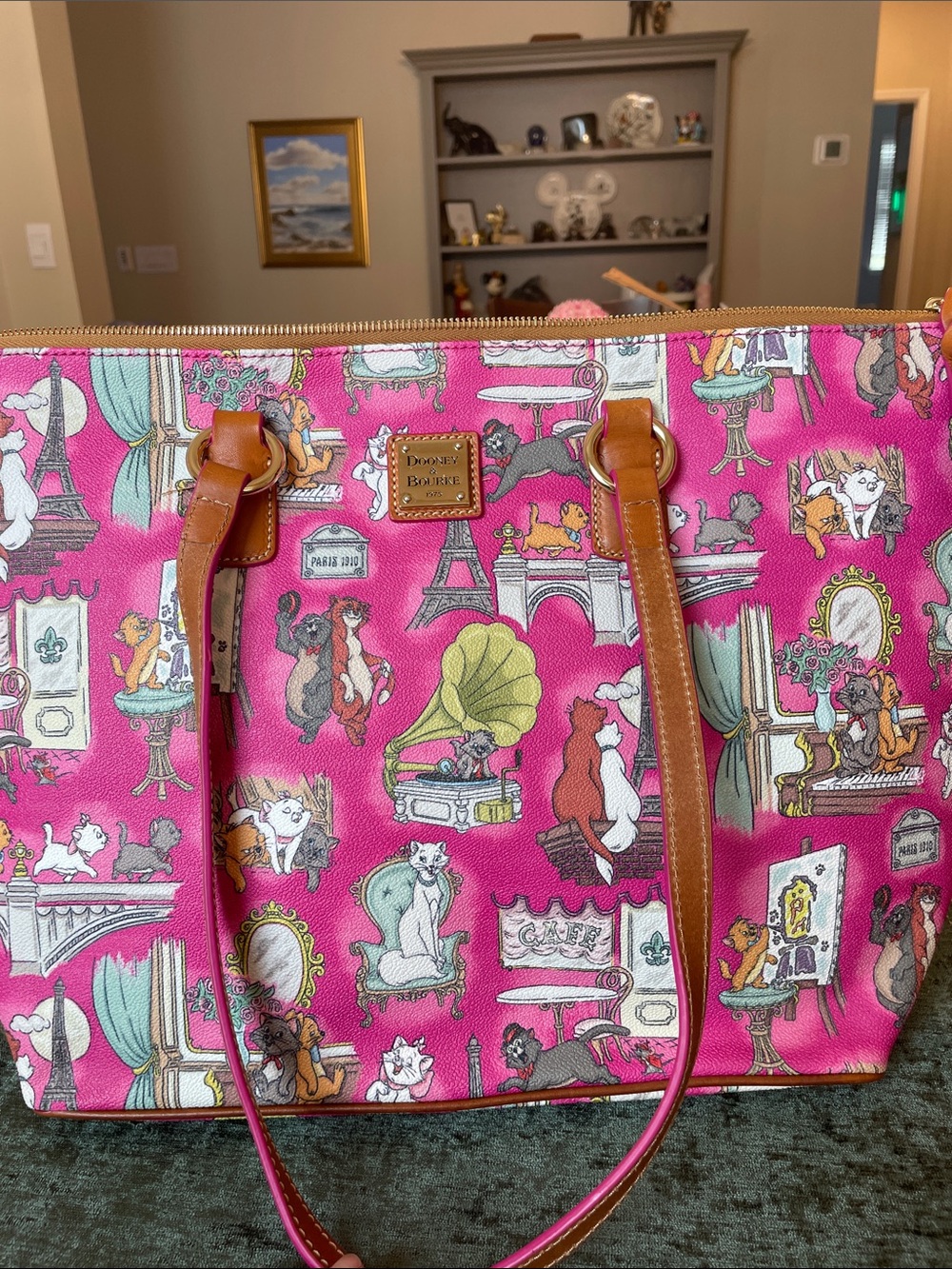 Dooney & Bourke Hot Pink Aristocats Cat Tote w/ Tan Leather Trim. Retired piece.